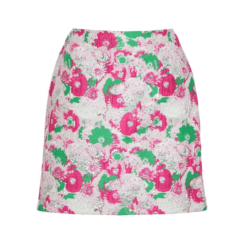 Floral-brocade Mini Skirt - Pink - 12