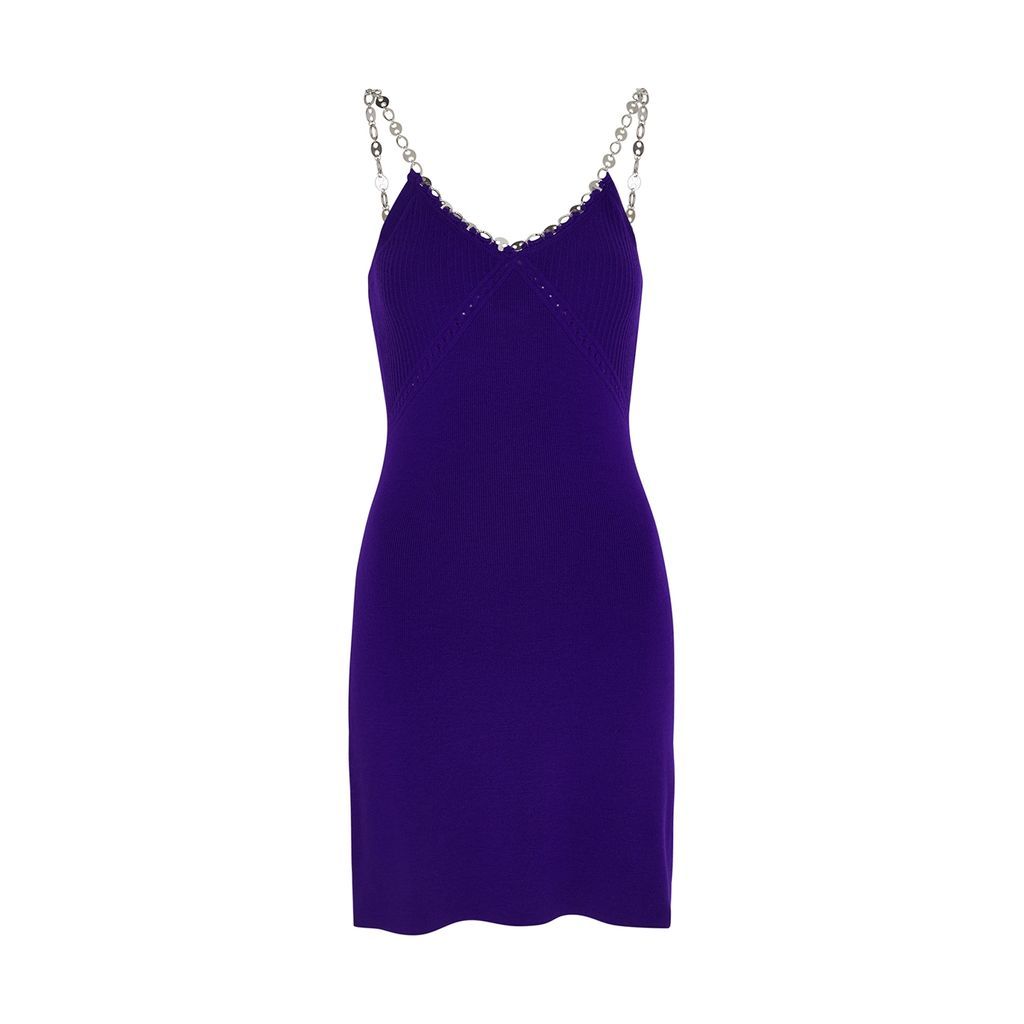 Chain-trimmed Stretch-wool Mini Dress - Purple - M