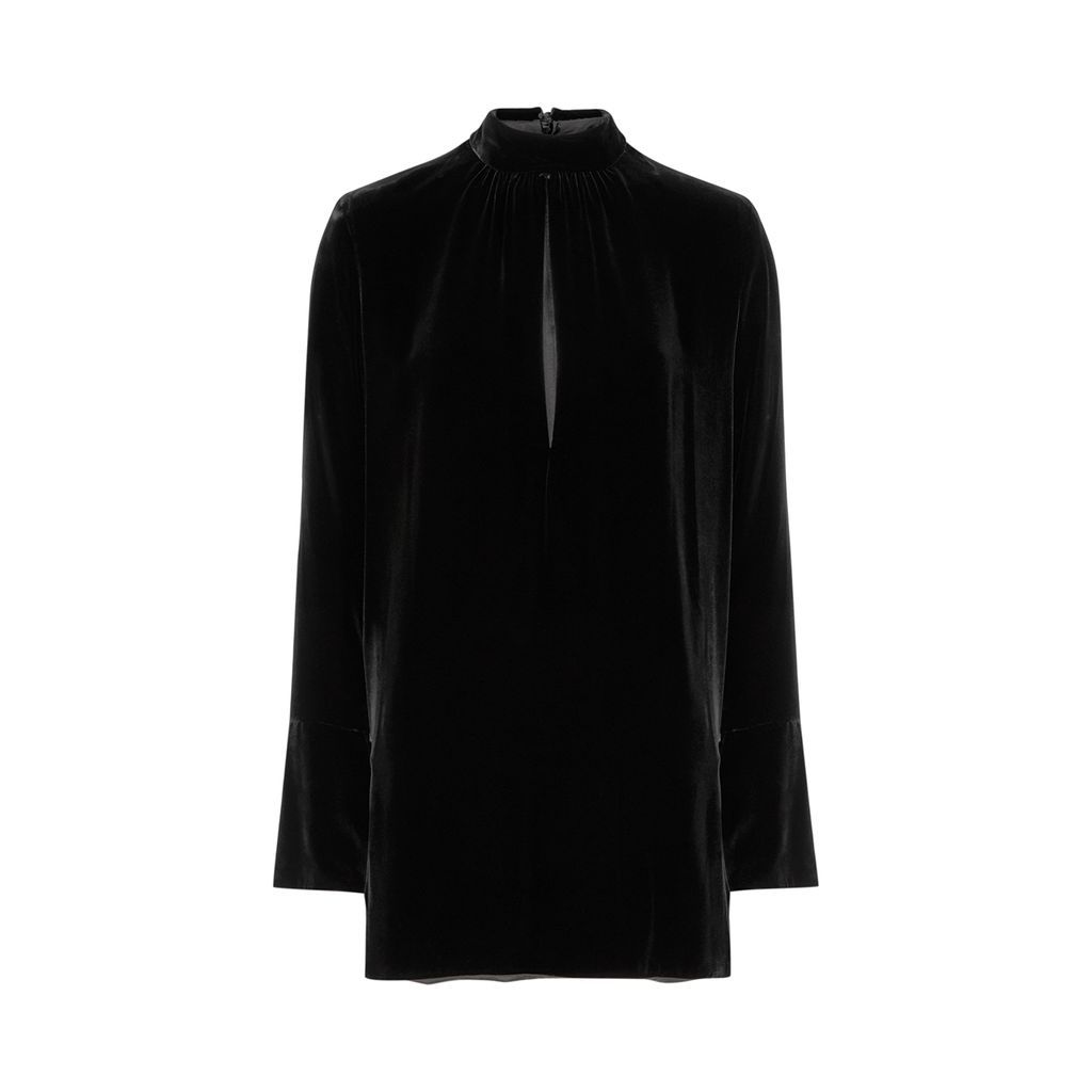High-neck Velvet Mini Dress - Black - 12