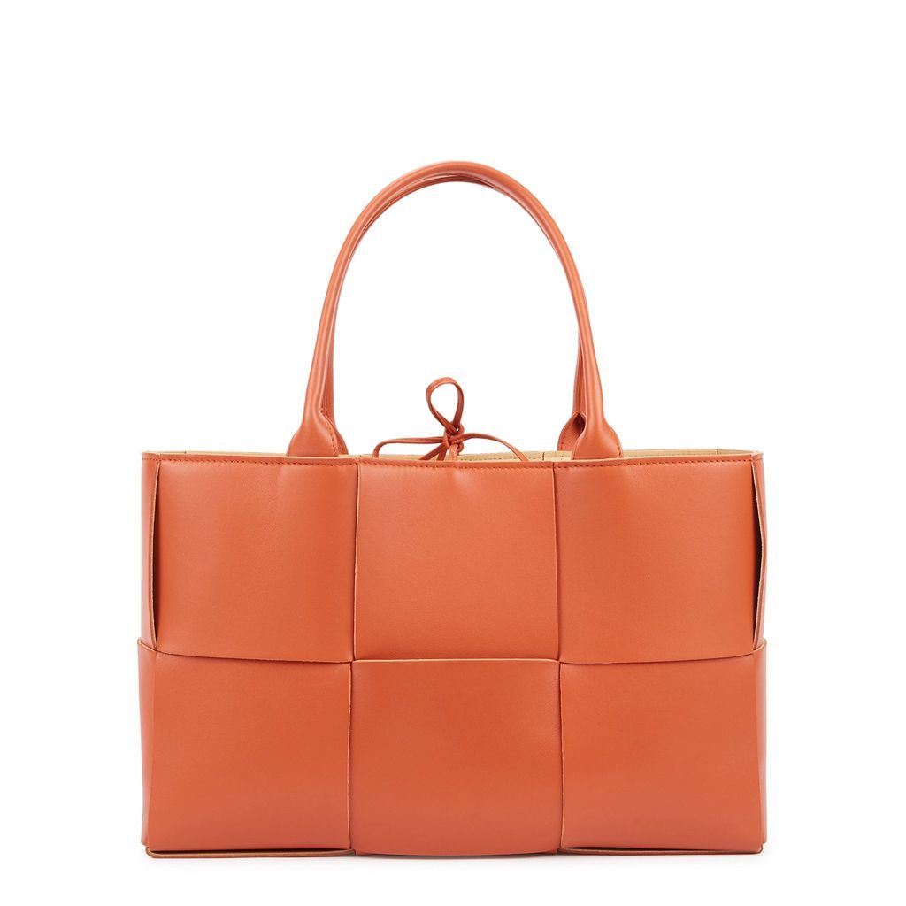 Arco Intrecciato Medium Orange Leather Tote - Tan