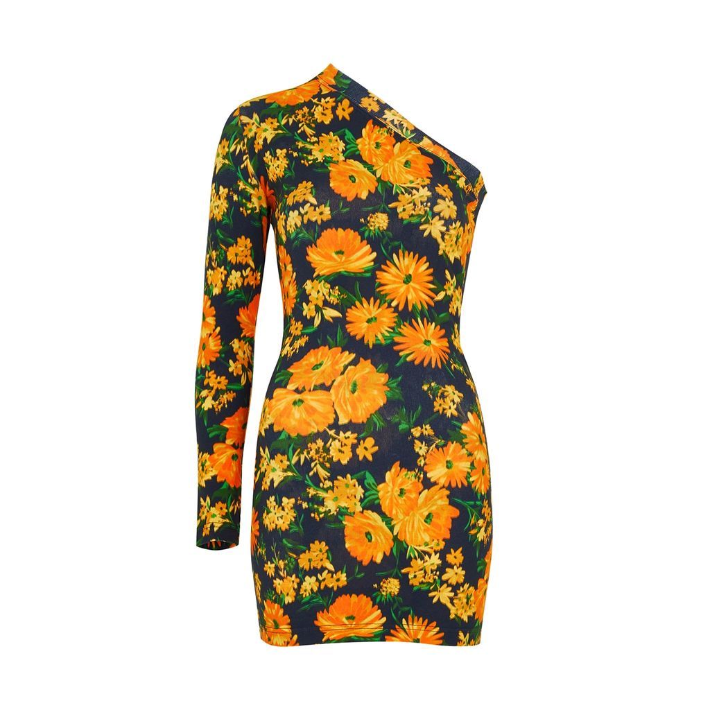 Floral-print One-shoulder Stretch-cotton Mini Dress - Yellow - XS