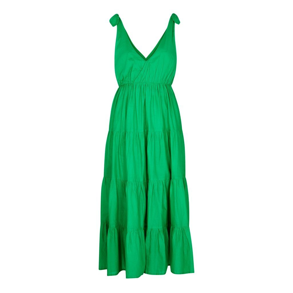 Flor Tiered Cotton Midi Dress - Green - L