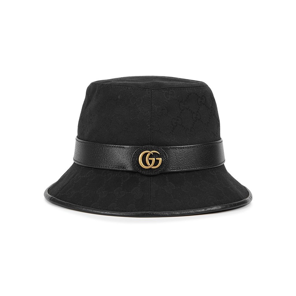 Black GG Monogram Canvas Bucket Hat, Bucket Hat, Black, Canvas