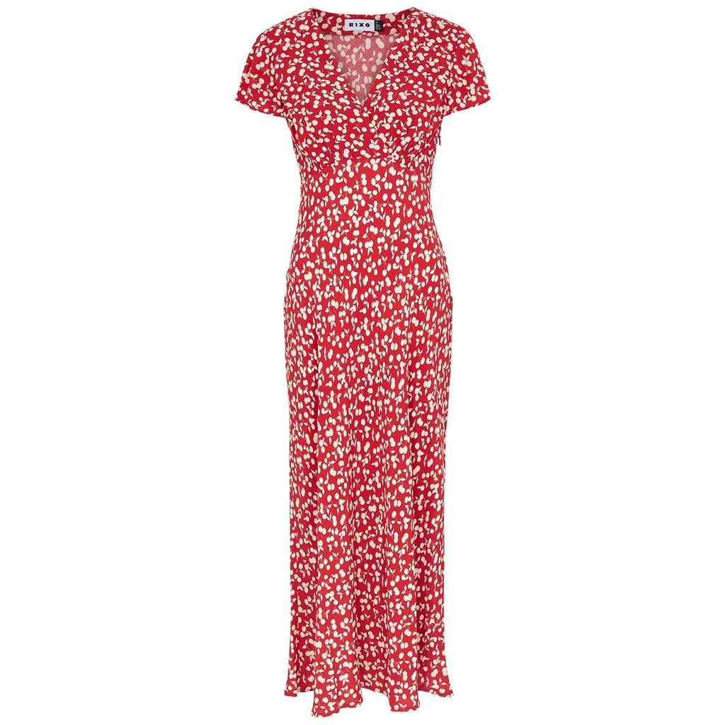 Clarissa Printed Midi Dress - Red - 18
