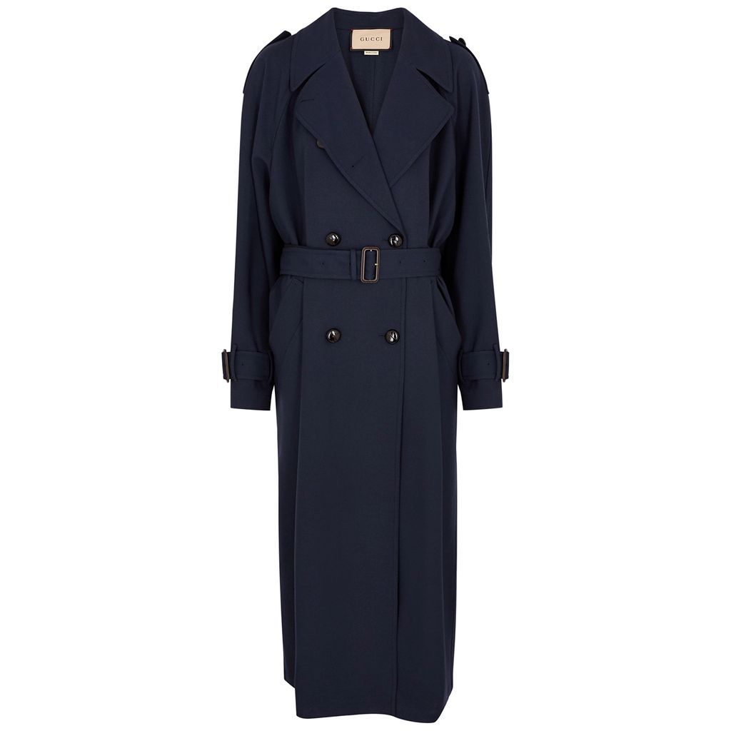 Double-breasted Wool Trench Coat - Dark Blue - 8