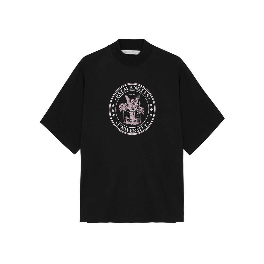 College Printed Cotton T-shirt - Black - Xxs