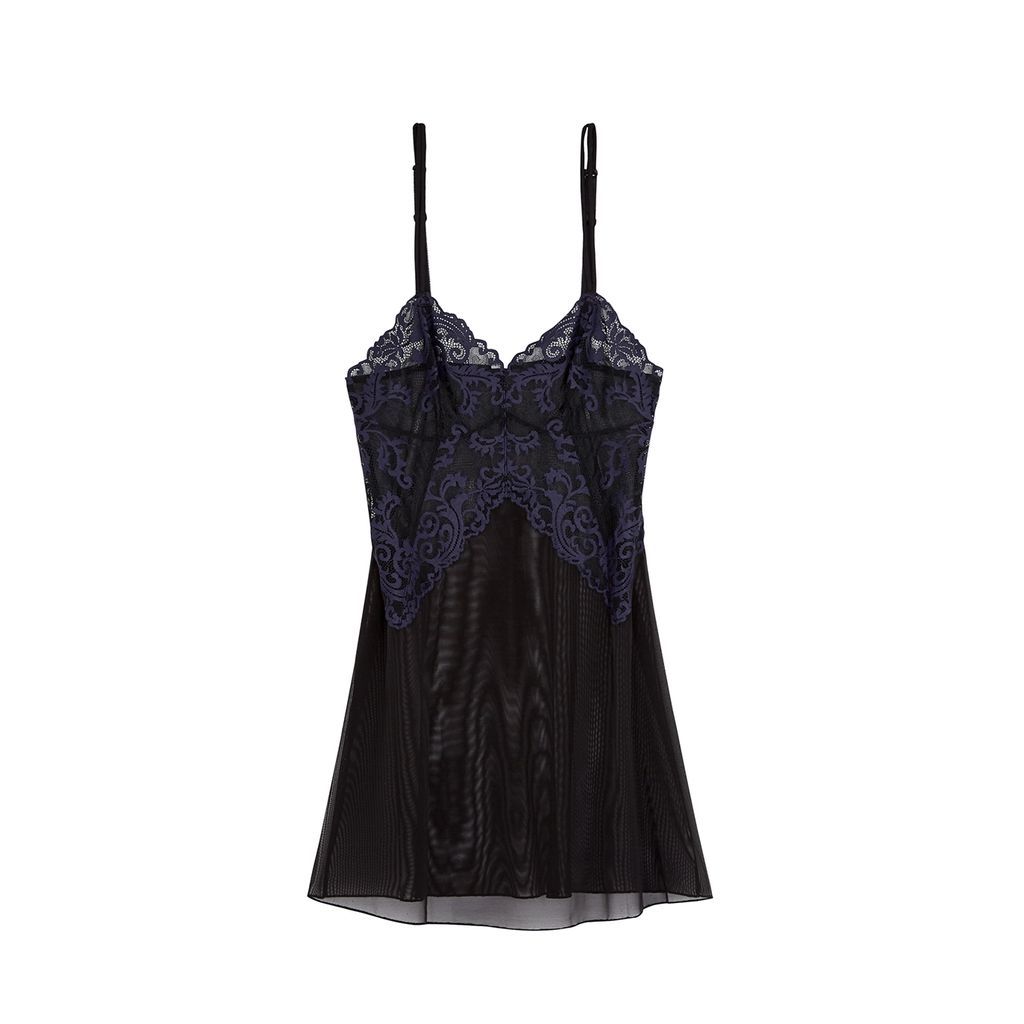 Instant Icon Black Embroidered Tulle Chemise - XXL