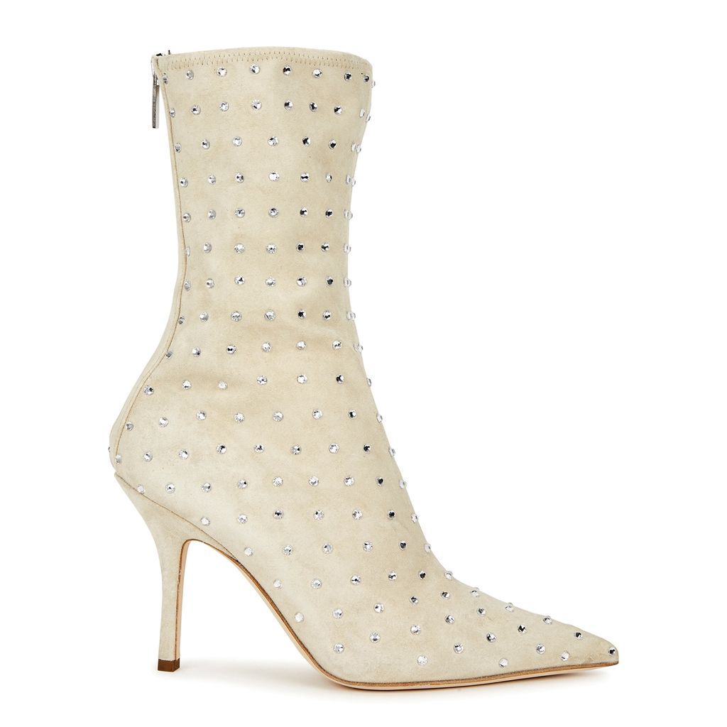 Holly Mama 95 Embellished Suede Ankle Boots - Beige - 3