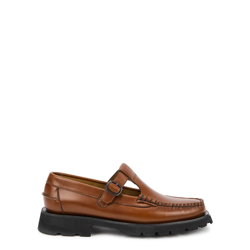 Alber Sport Brown Leather T-bar Loafers - TAN - 8
