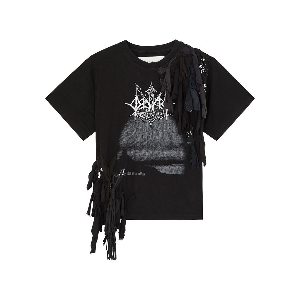 D1 Printed Fringed Cotton T-shirt - Black - XS