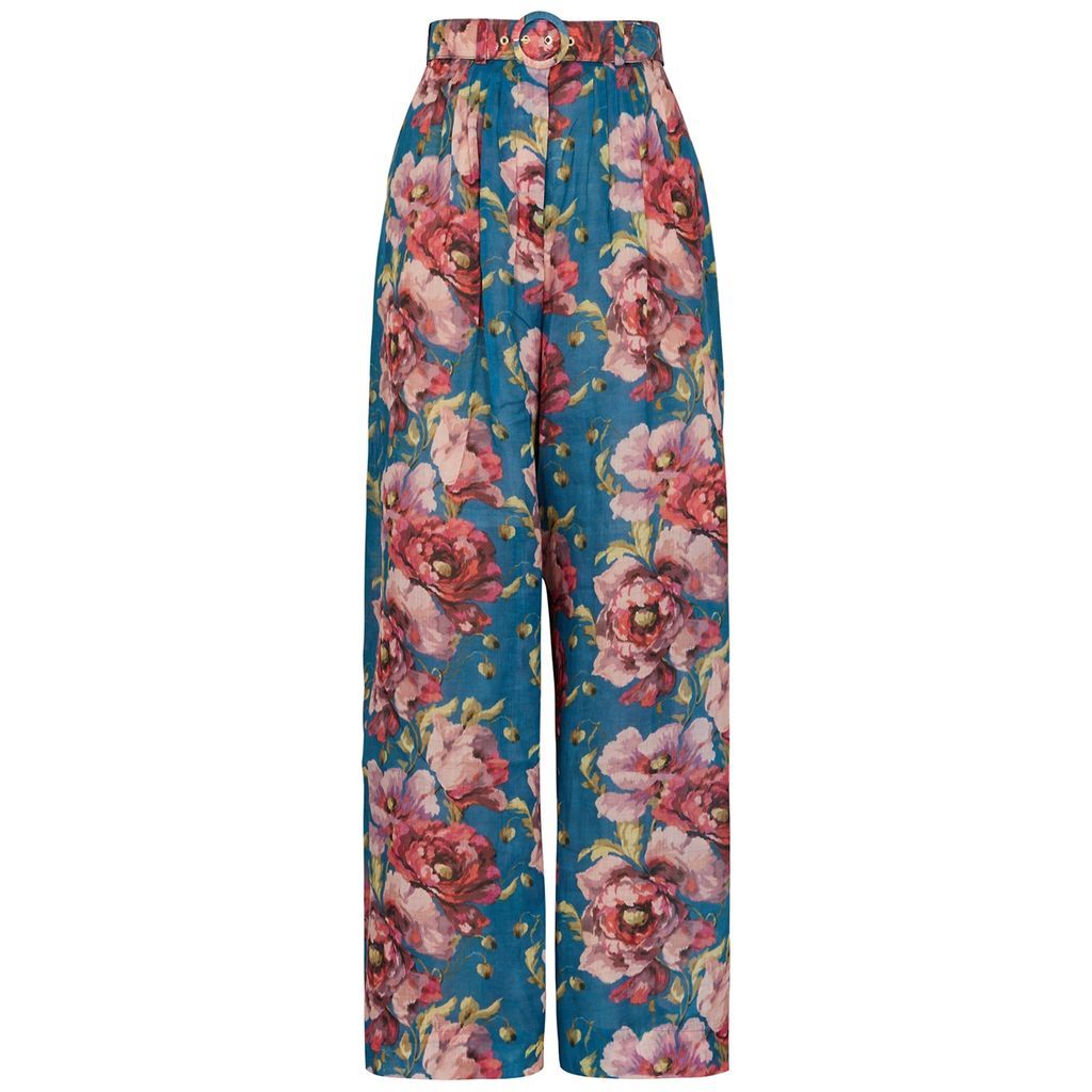 High Tide Floral-print Ramie Trousers - Multicoloured - 3