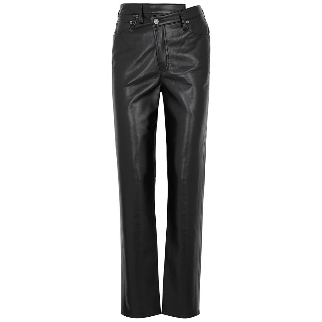 Criss Cross Straight-leg Leather Jeans - Black - W29