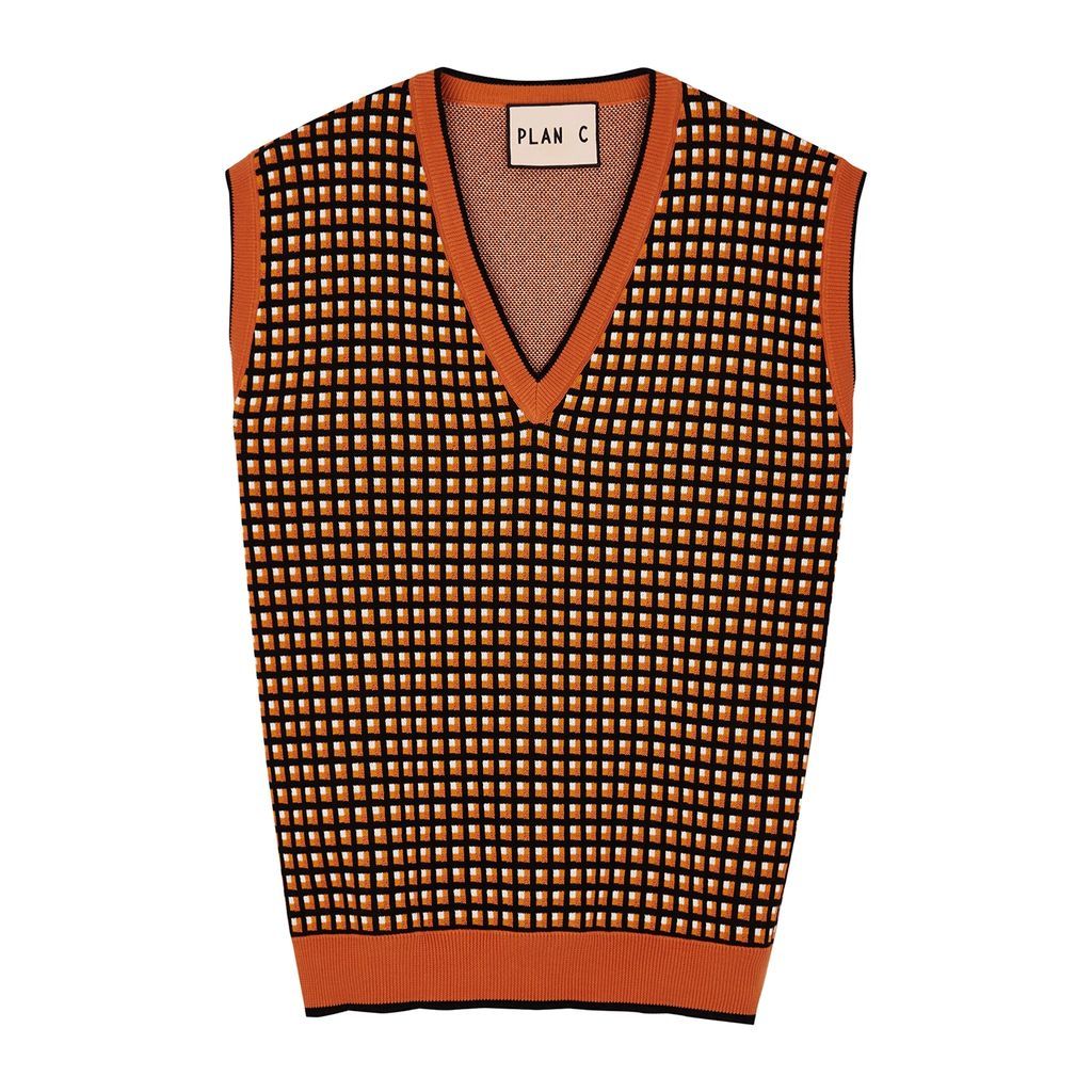 Checked Knitted Cotton Vest - Multicoloured - 8