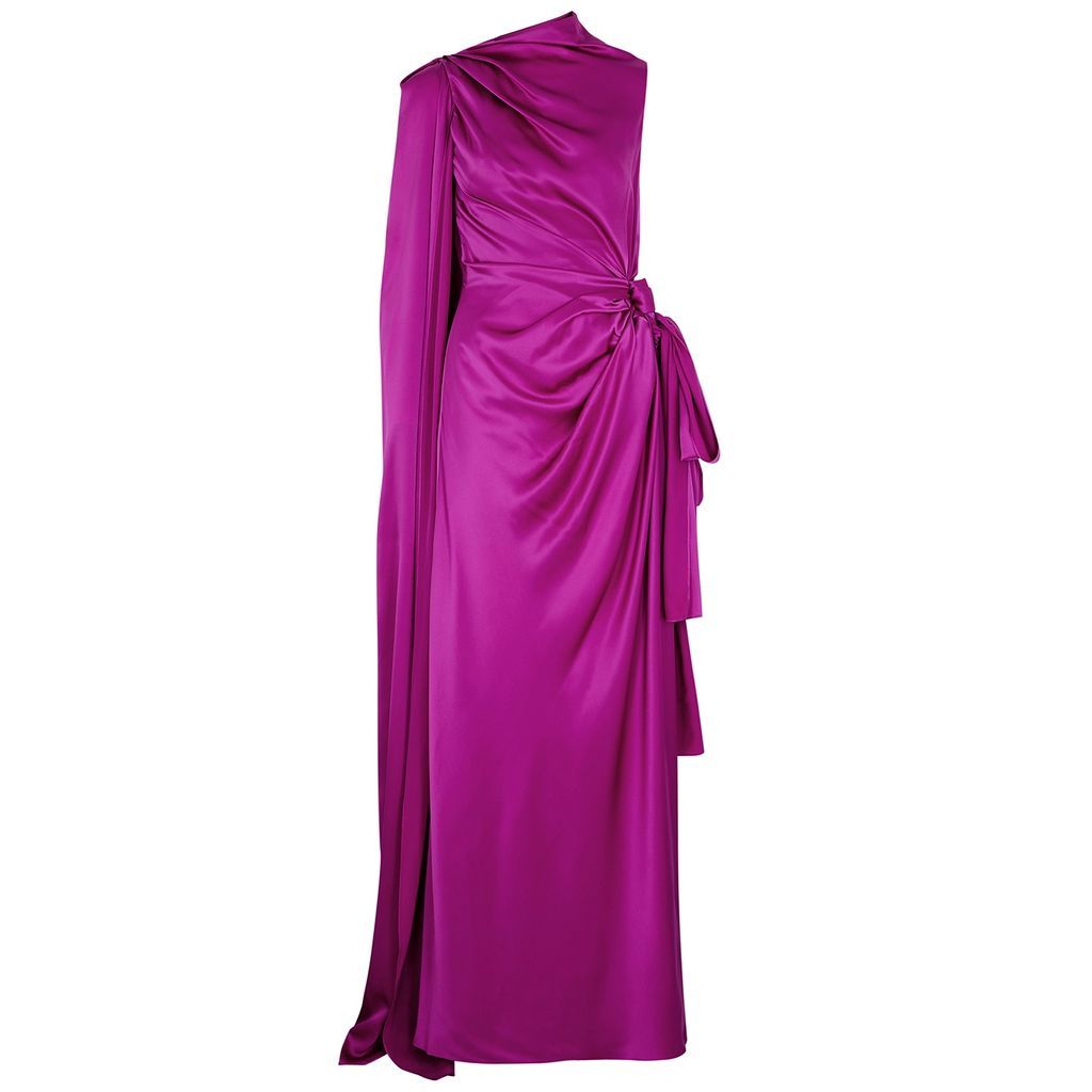 Cape-effect Draped Silk-satin Gown - Fuchsia - 8