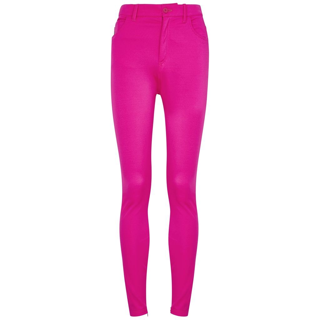 Bright Pink Satin-jersey Skinny Trousers - 10