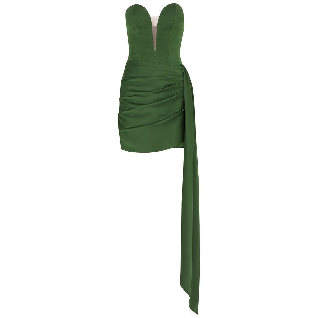 Bomb Strapless Draped Satin Mini Dress - Dark Green - 6