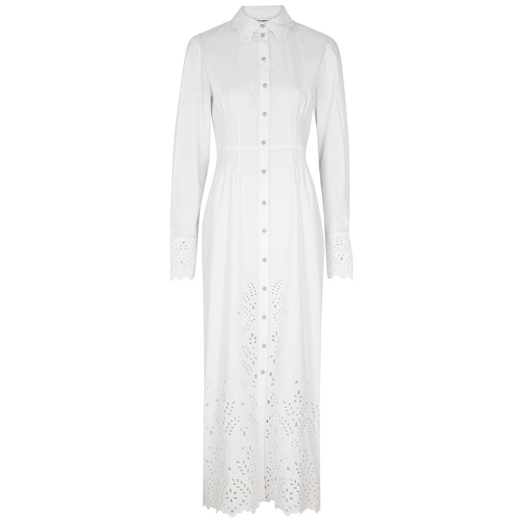 Broderie Anglaise Cotton Shirt Dress - White - 10