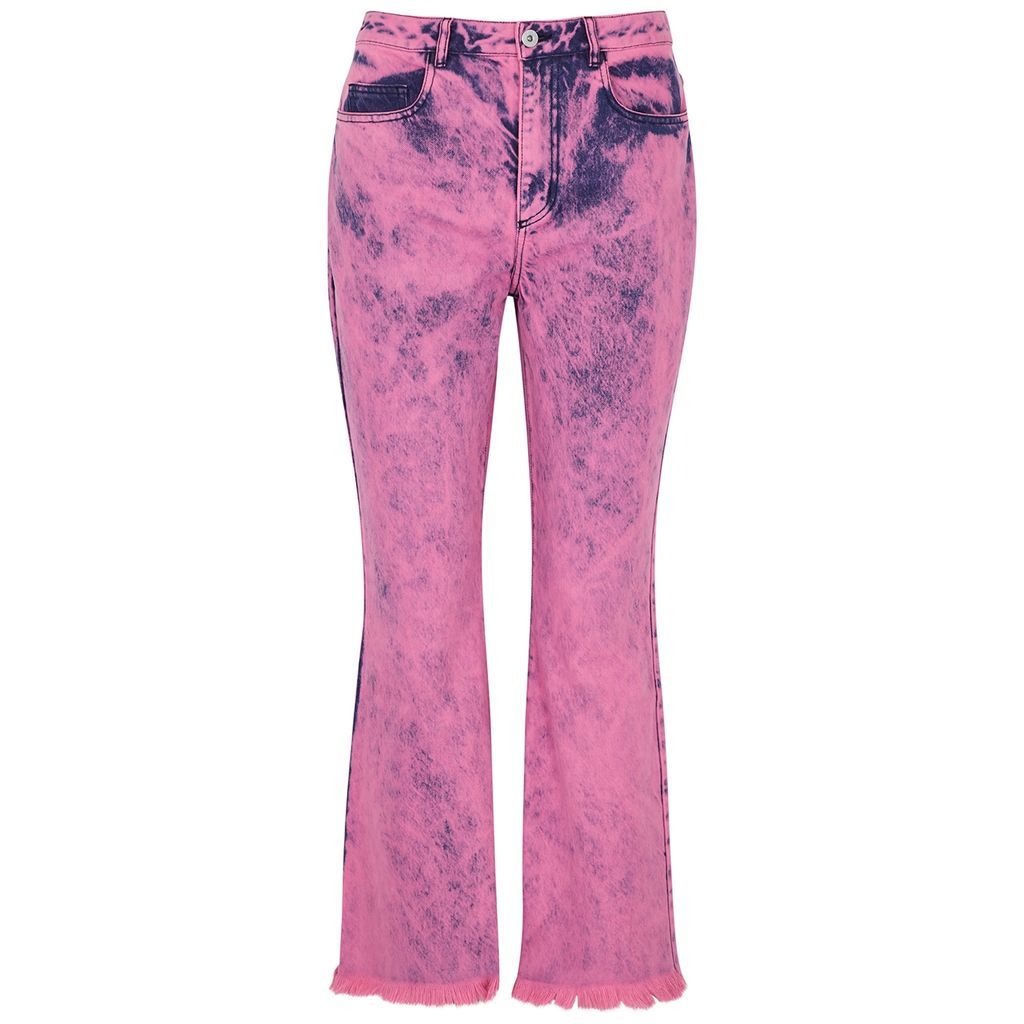 Bleached Cropped Flared-leg Jeans - Pink - 6