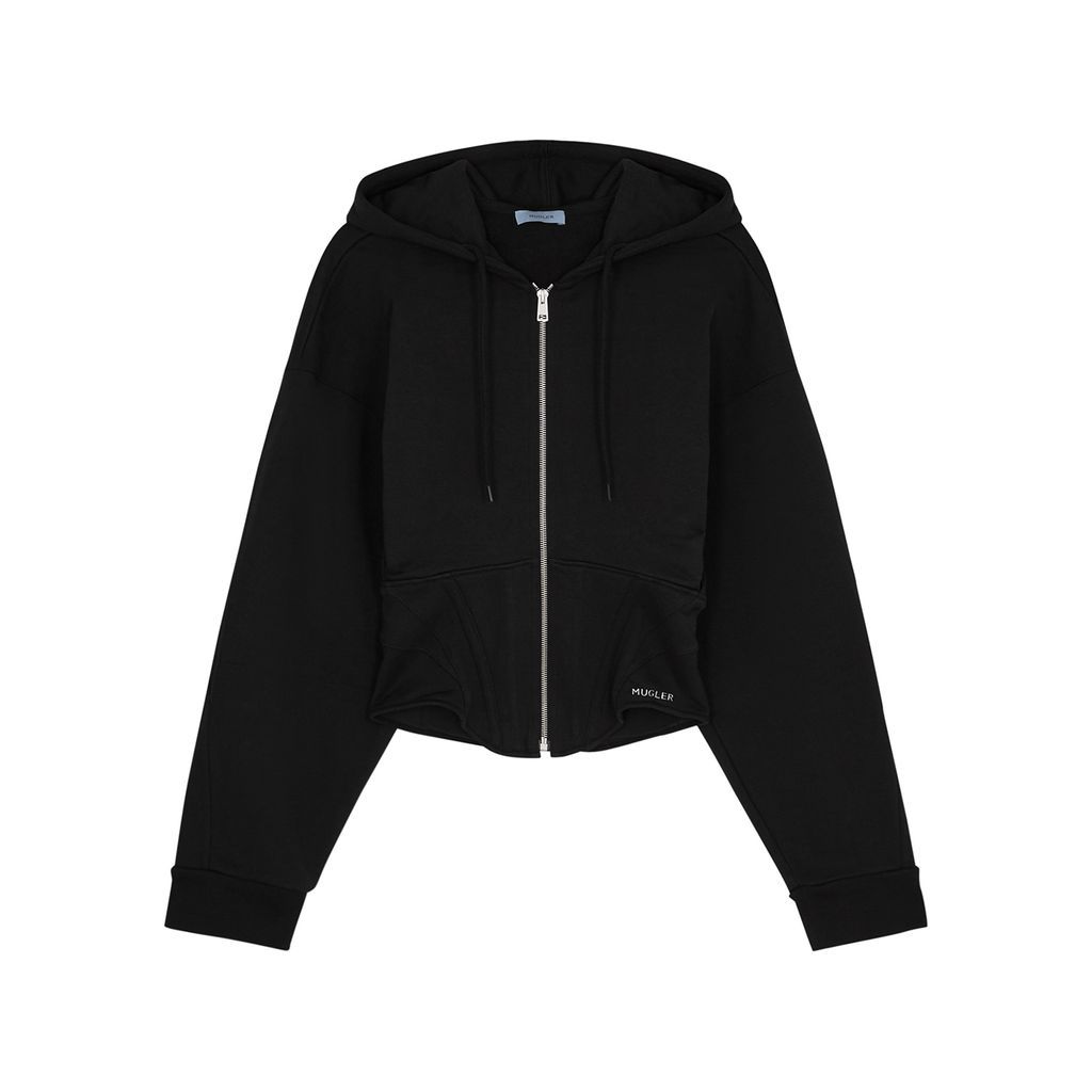 Hooded Cotton Corset Sweatshirt - Black - L
