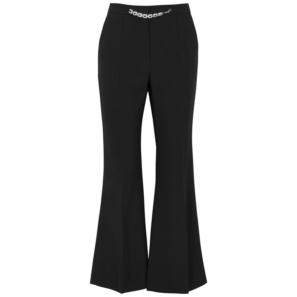 Chain-embellished Flared Trousers - Black - 10
