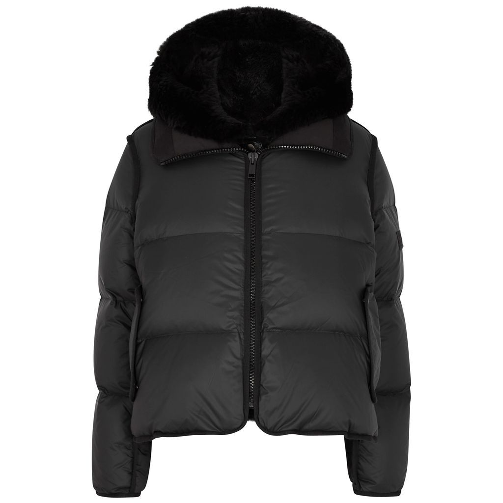 Army Black Fur-trimmed Quilted Shell Jacket - 10