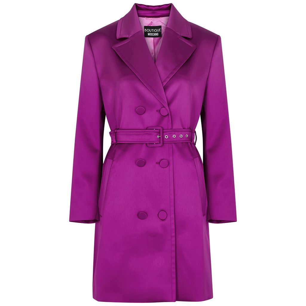 Belted Stretch-satin Coat - Dark Pink - 10