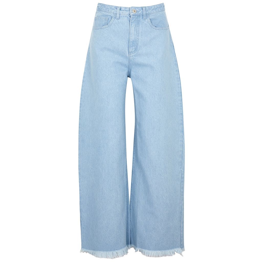 Frayed Wide-leg Jeans - Blue - 10