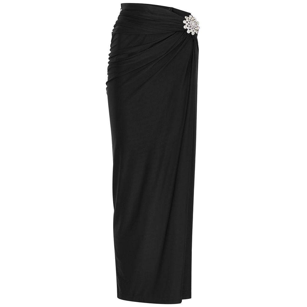 Embellished Stretch-jersey Maxi Skirt - Black - 14