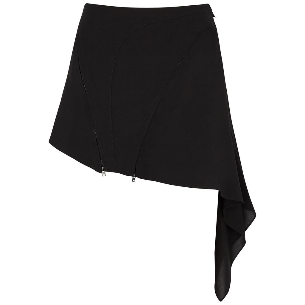 Asymmetric Draped Ruffled Mini Skirt - Black - 12