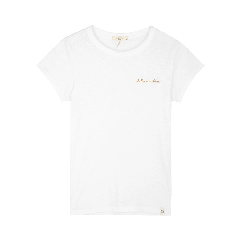 Hello Sunshine Embroidered Cotton T-shirt - White - XS
