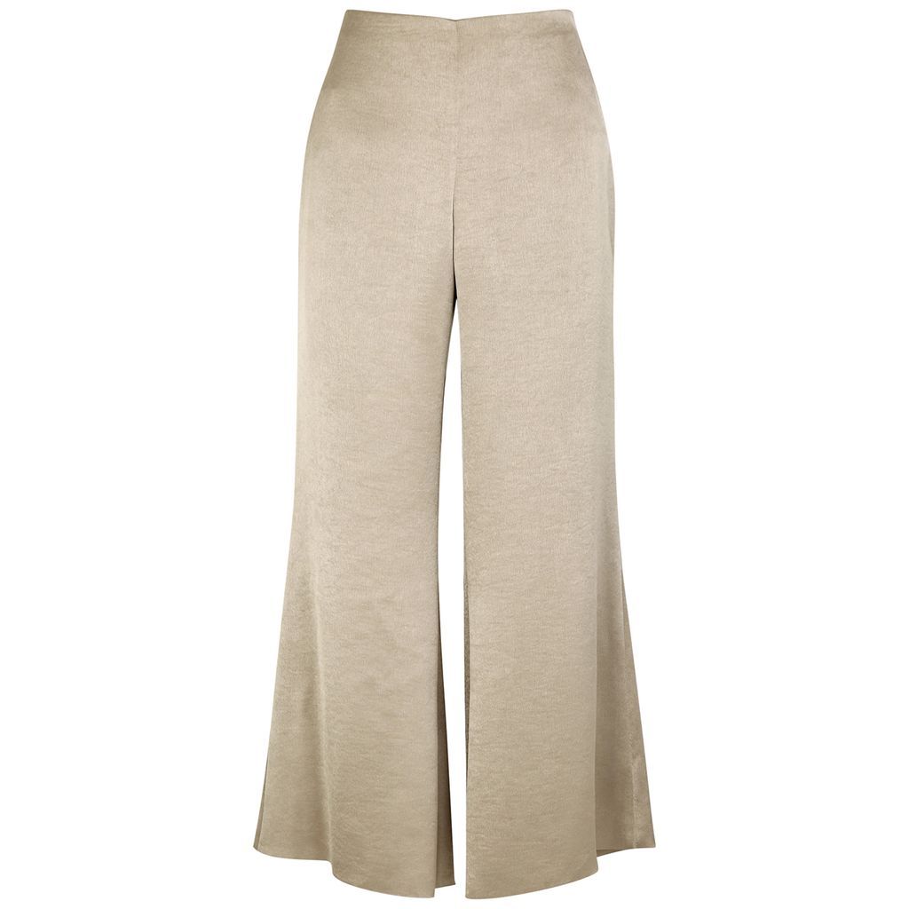 Champagne Cropped Wide-leg Satin Trousers - Beige - 12