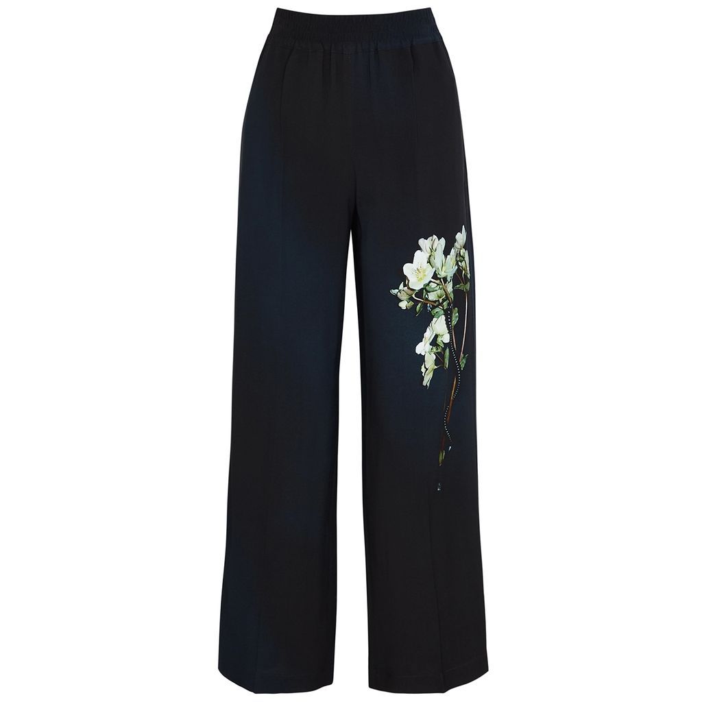 Floral-print Crepe Trousers - Navy - 6