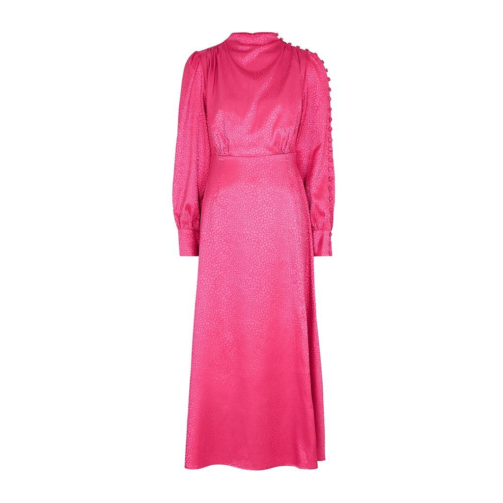 Arabella Leopard-jacquard Satin Midi Dress - Pink - 12