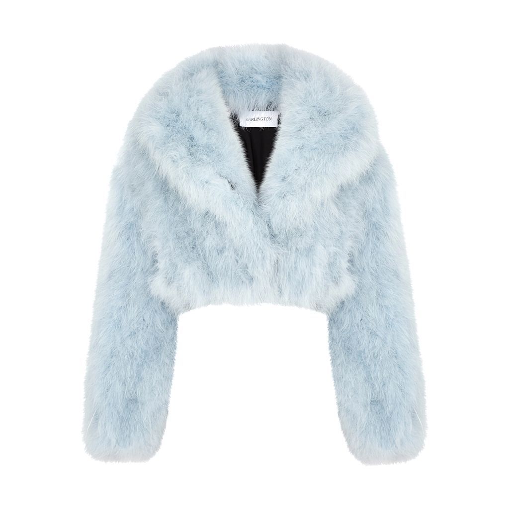 Circe Cropped Feather Jacket - Light Blue - M/L