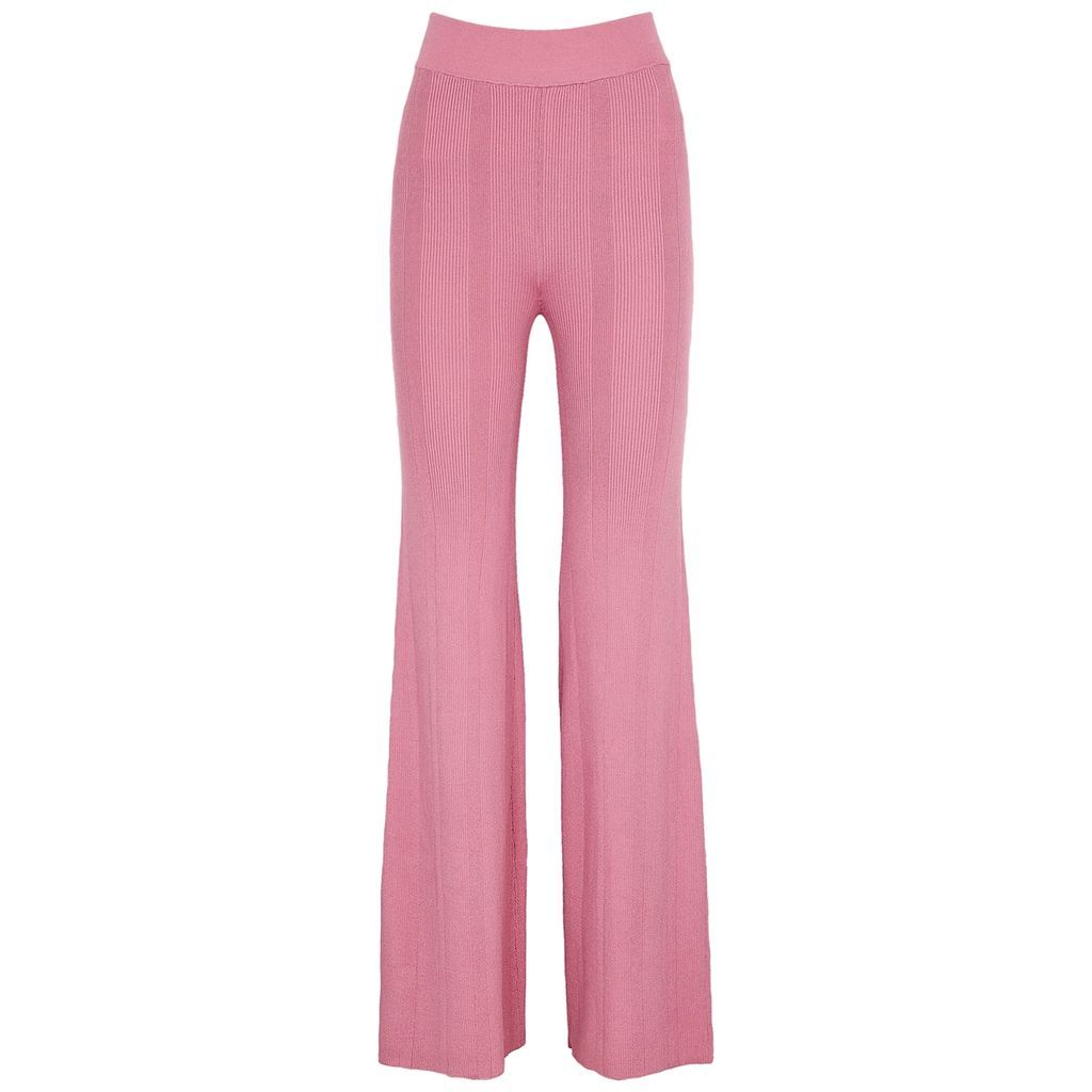 Flared Ribbed-knit Trousers - Pink - 10