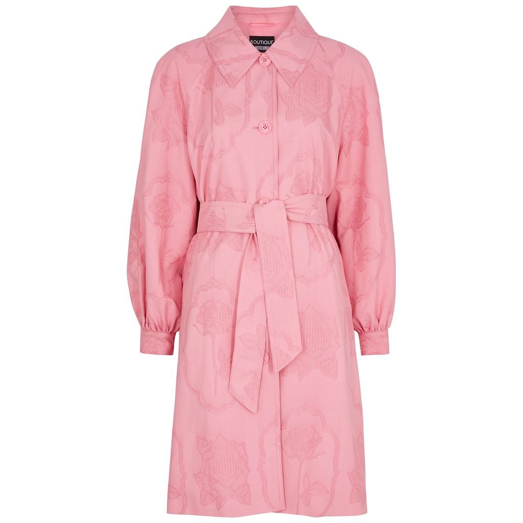 Floral-jacquard Belted Cotton-blend Coat - Pink - 12