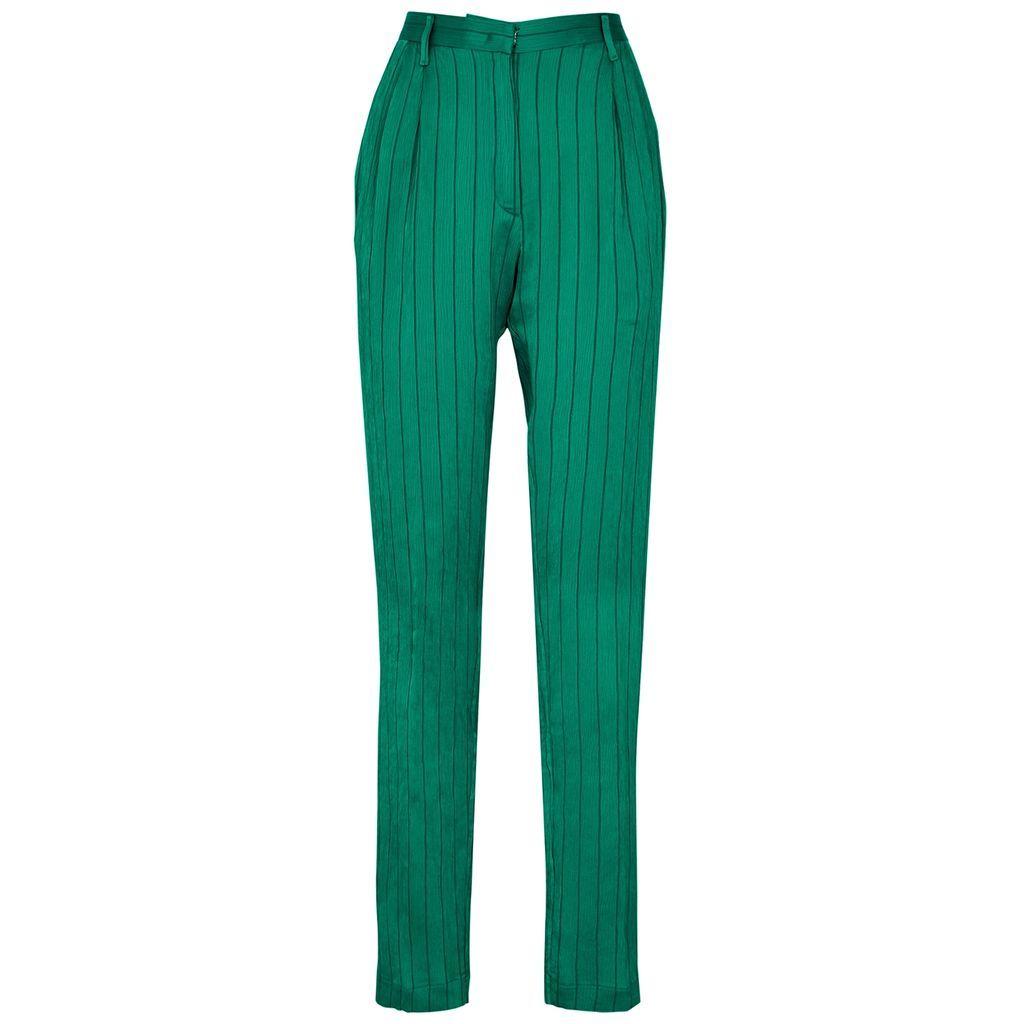 Forte_forte Pinstriped Plissé Trousers - Green - 2