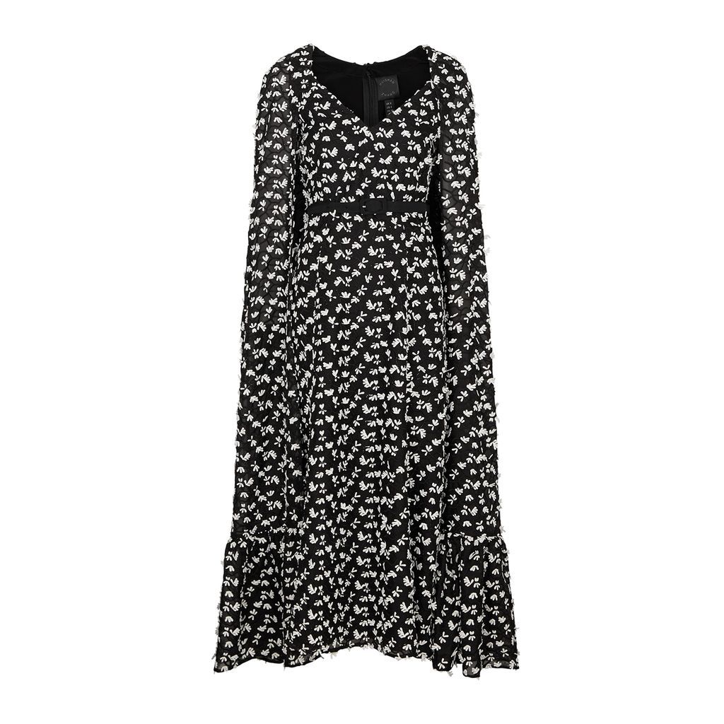 Freya Embroidered Silk Midi Dress - Black - 12