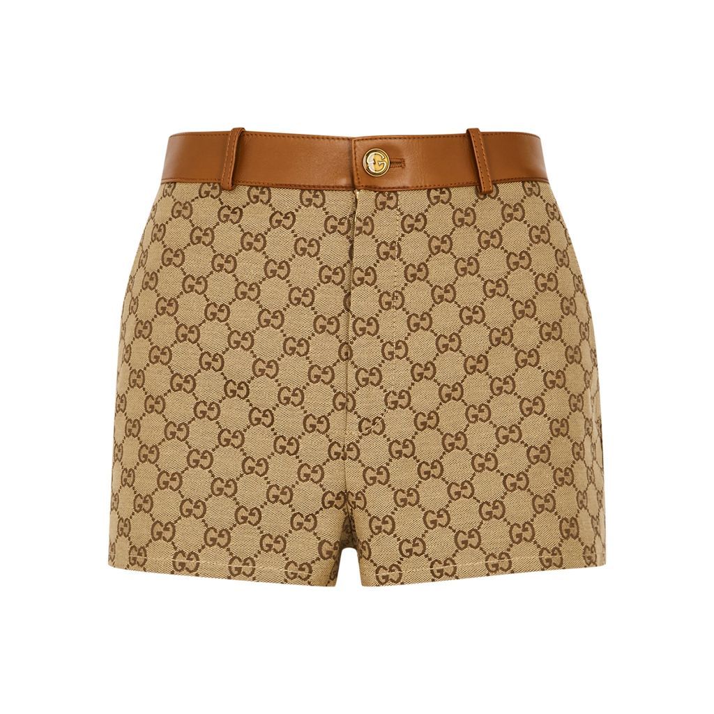 GG Monogrammed Canvas Shorts, Canvas Shorts, Brown, Slim fit
