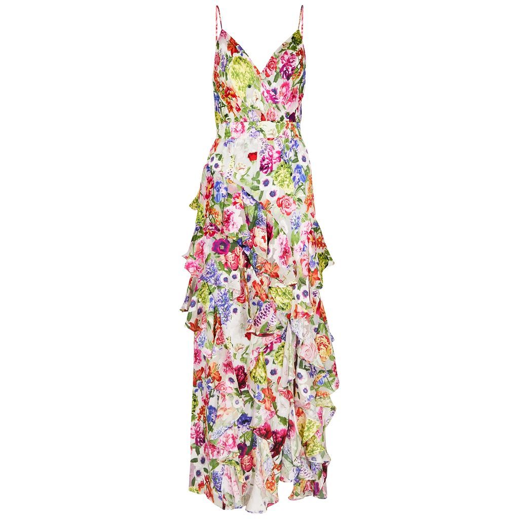 Hayden Floral-print Ruffled Satin Maxi Dress - Multicoloured - 12