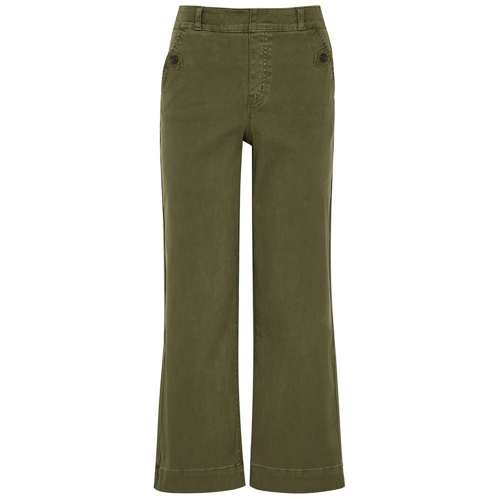 Olive Stretch-twill Wide-leg Trousers - XS