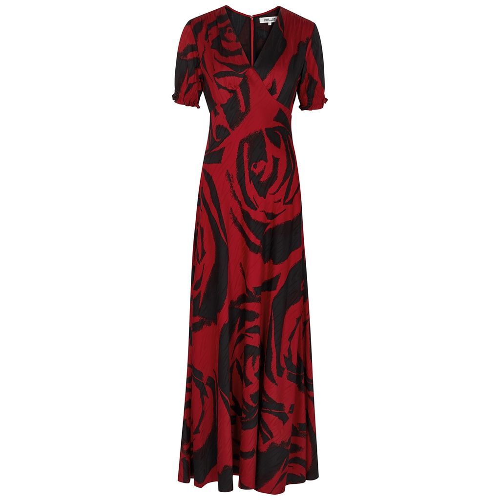 Walker Printed Satin Maxi Dress - RED - 6