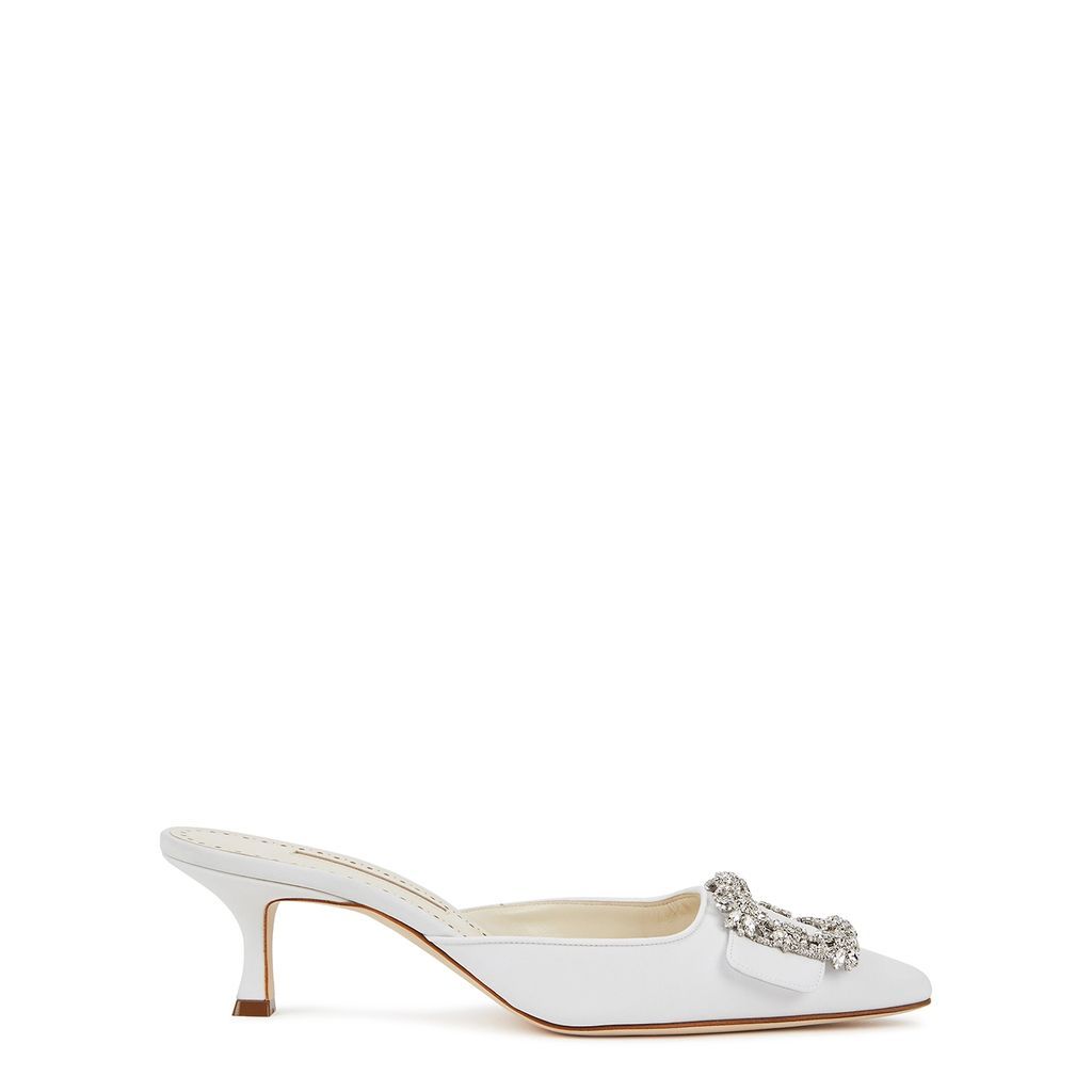 Maysale 50 White Satin Mules - Ivory