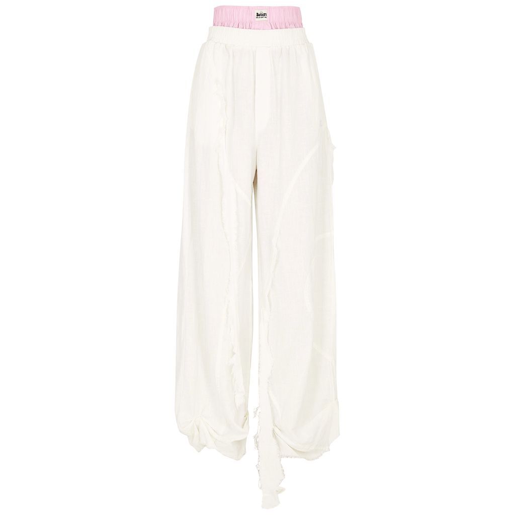 Layered Wide-leg Woven Trousers - White - M