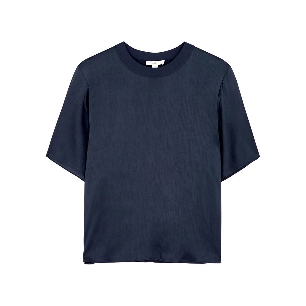 Textured Silk-satin T-shirt - Navy - XL