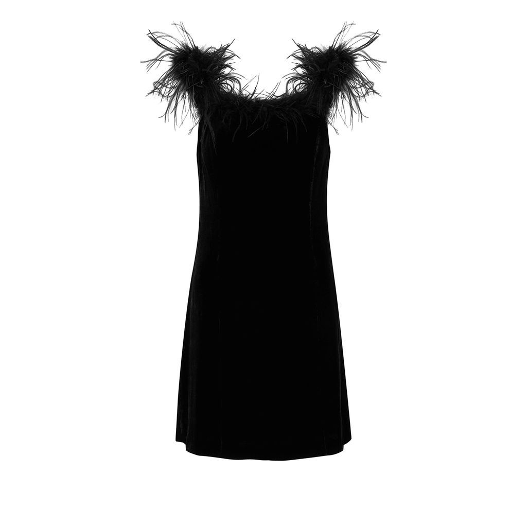 Lina Feather-trimmed Velvet Mini Dress - Black - XS