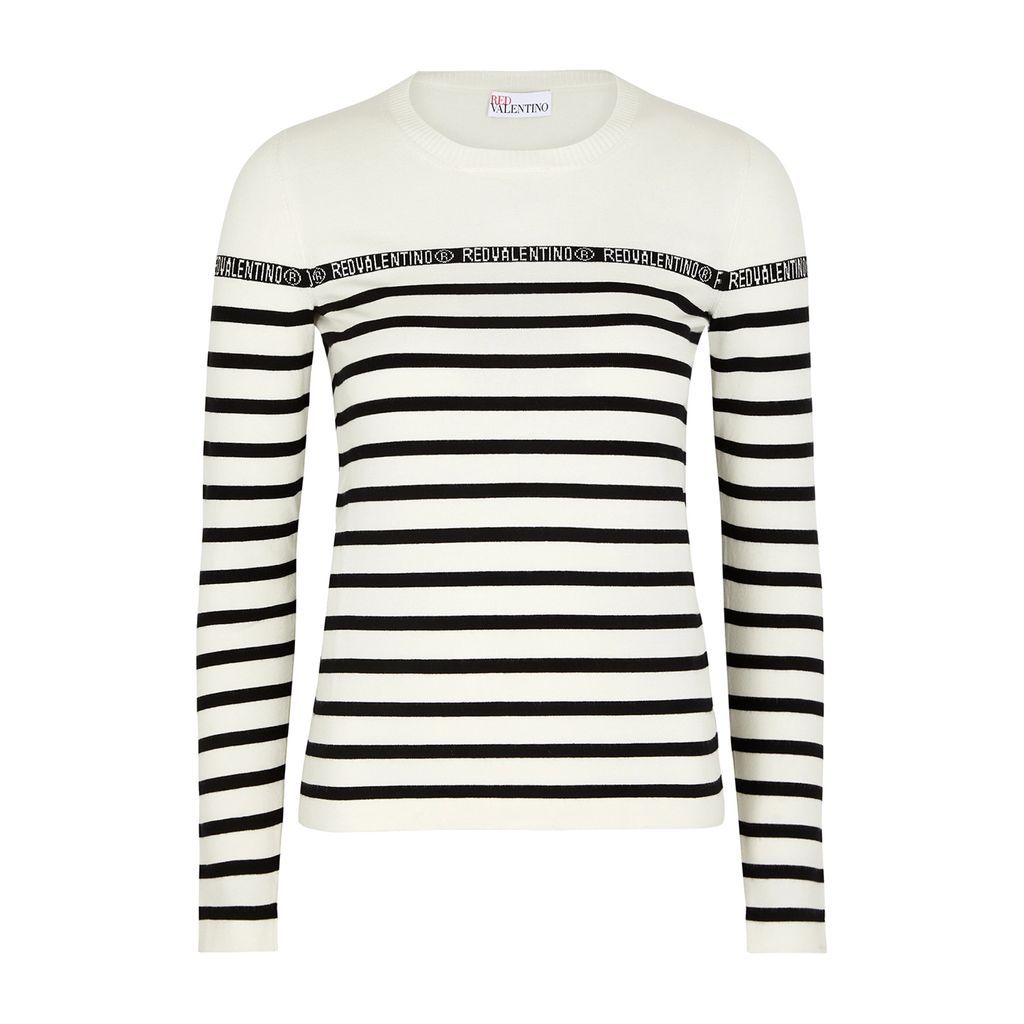 Striped And Logo-intarsia Knitted Jumper - White - S