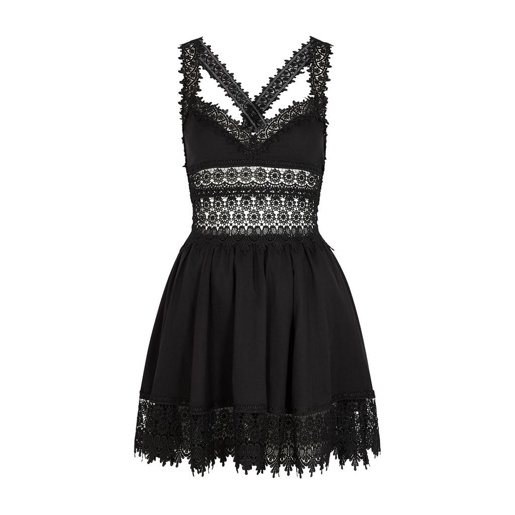 Marilyn Black Lace-trimmed Cotton-blend Mini Dress - XS