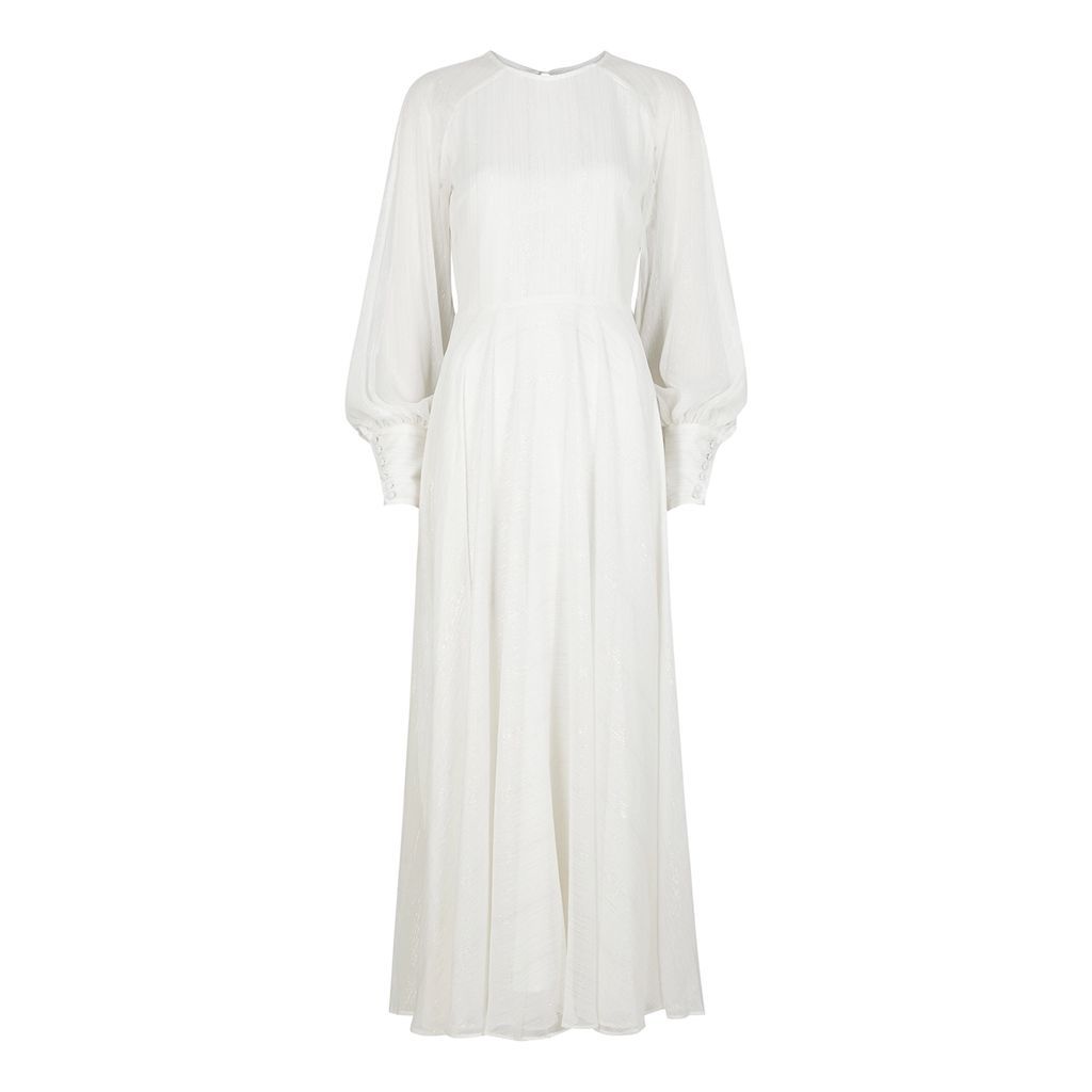 Mary White Metallic-weave Chiffon Maxi Dress - 4