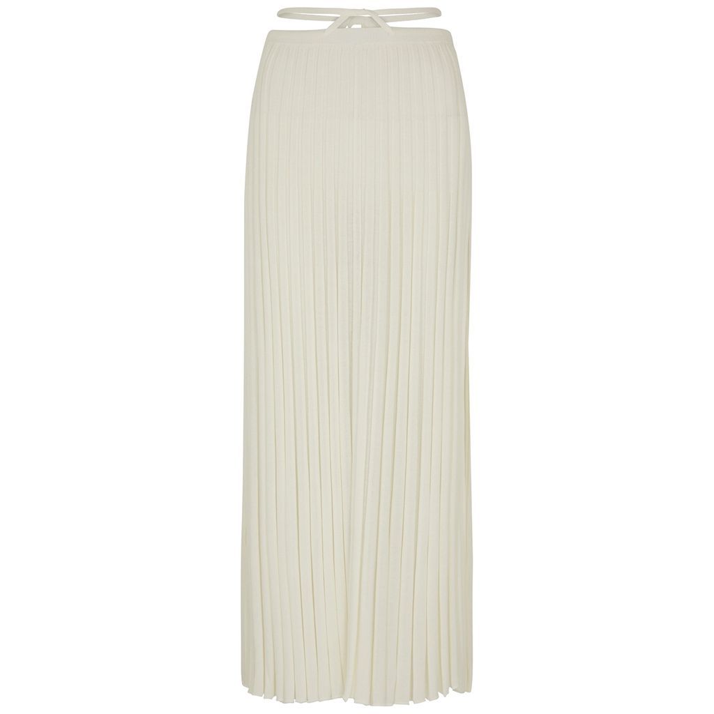 Pleated Knitted Maxi Skirt - White - XS